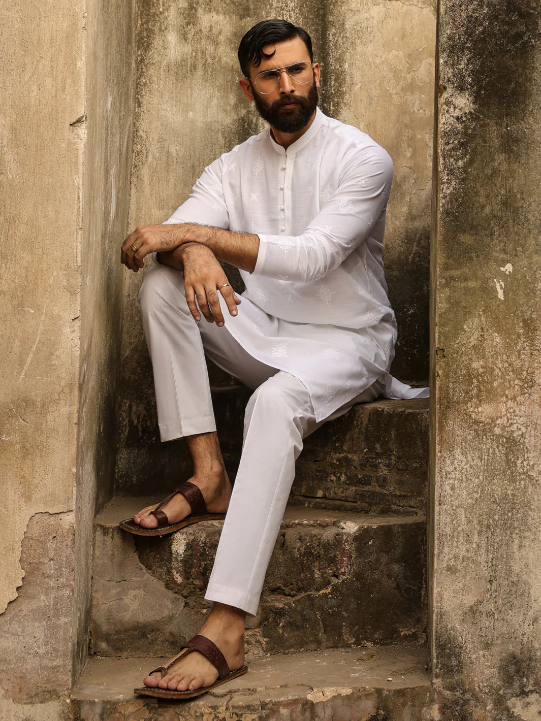 WHITE COTTON KURTA | AL-K-1306A/AM-15132-1A - Image 5