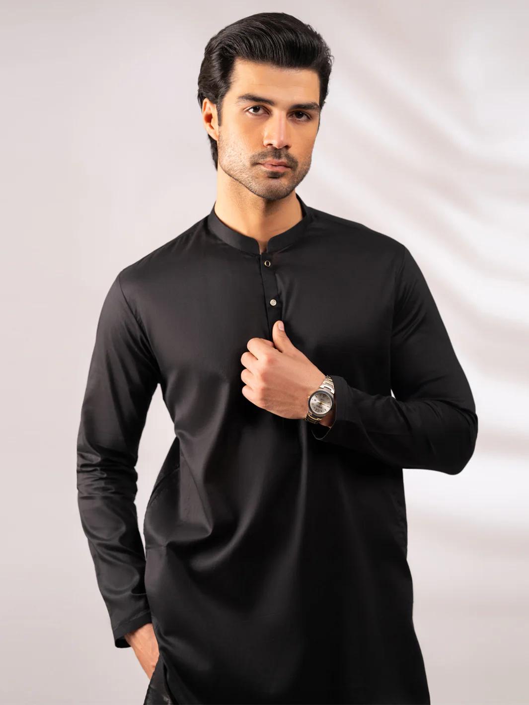 BLACK BLENDED KURTA | AL-K-1308/AM-6177-H2 - Image 2