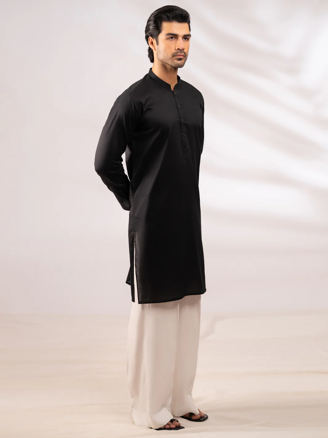 BLACK BLENDED KURTA | AL-K-1308/AM-6177-H2 - Image 5