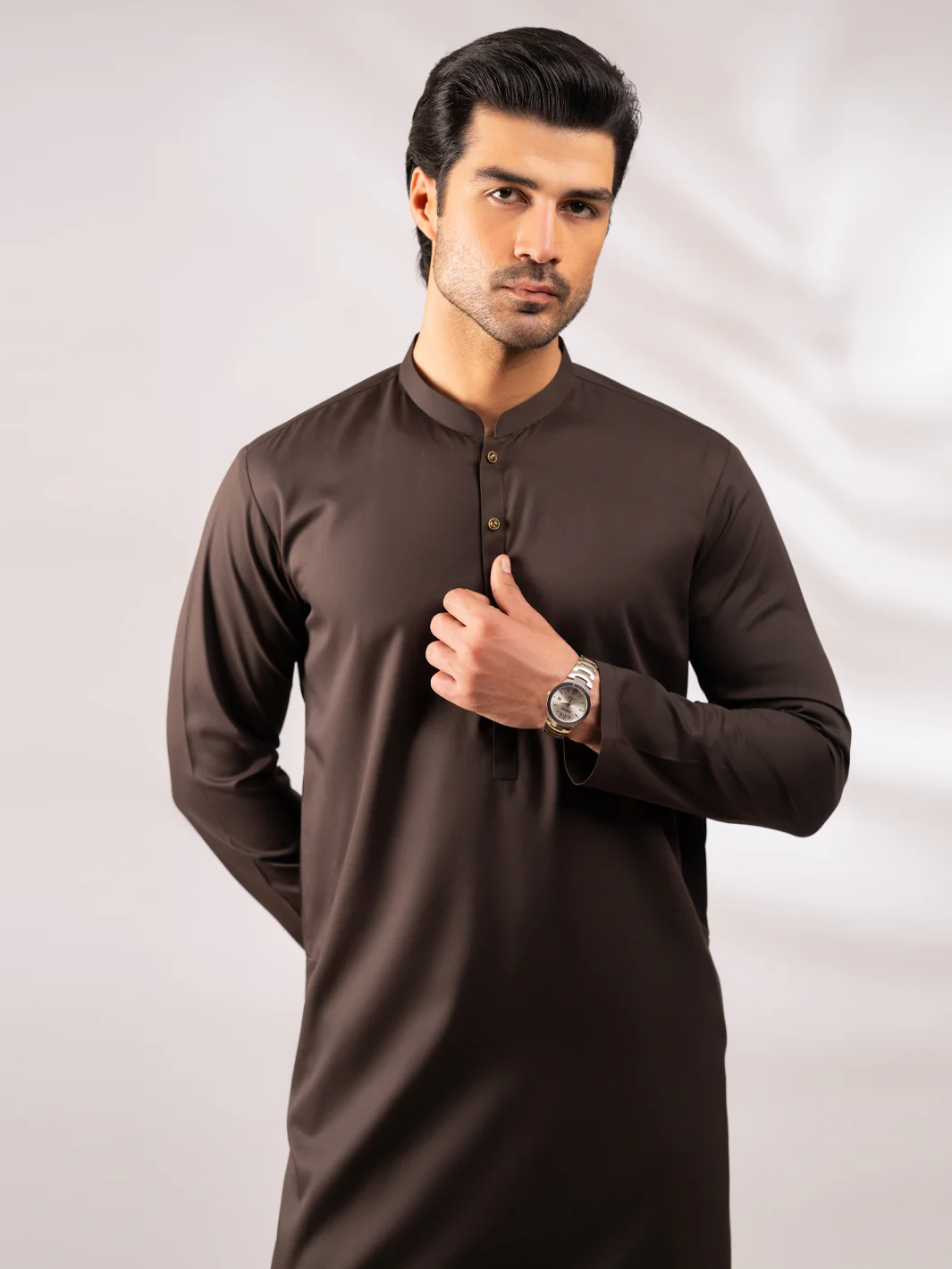 BROWN BLENDED KURTA | AL-K-1309/AM-6284E - Image 2