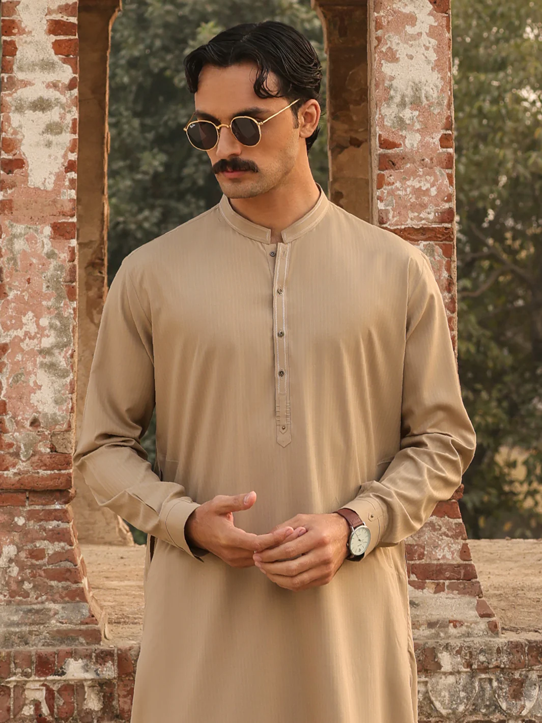 SAND BROWN BLENDED KAMEEZ SHALWAR | AL-KS-3259/AM-6335C - Image 2