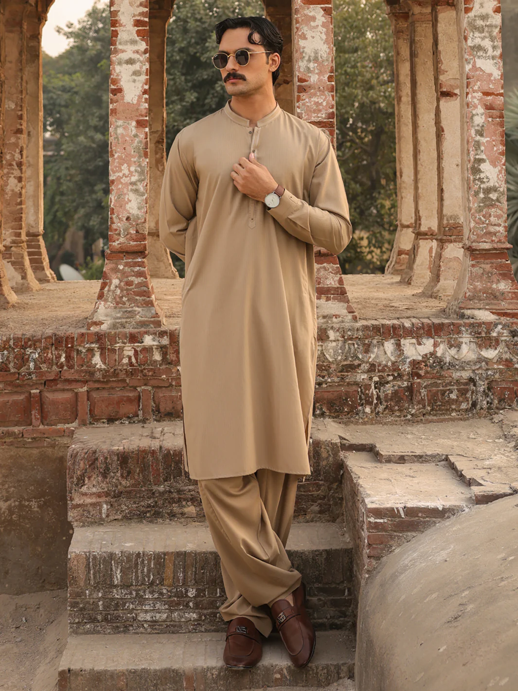 SAND BROWN BLENDED KAMEEZ SHALWAR | AL-KS-3259/AM-6335C - Image 3