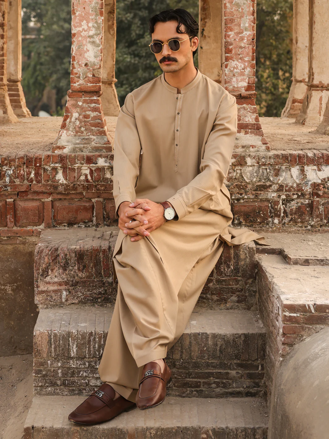 SAND BROWN BLENDED KAMEEZ SHALWAR | AL-KS-3259/AM-6335C - Image 5