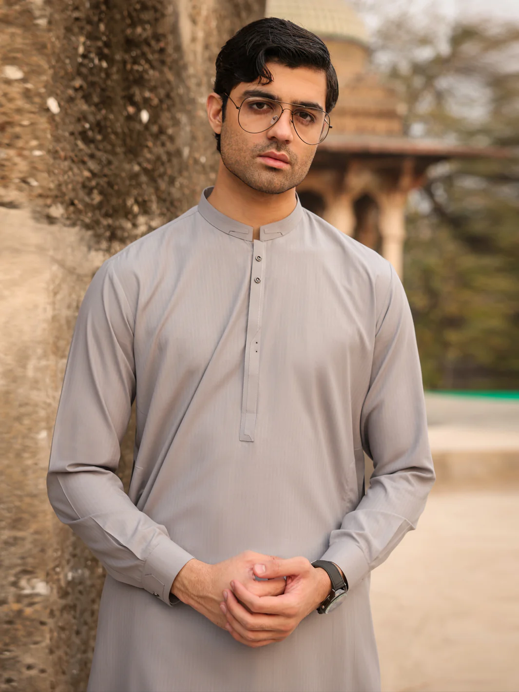 LIGHT GREY BLENDED KAMEEZ SHALWAR | AL-KS-3270/AM-6335A - Image 2
