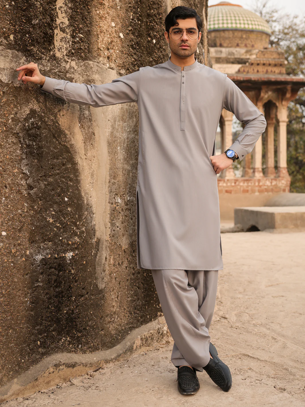 LIGHT GREY BLENDED KAMEEZ SHALWAR | AL-KS-3270/AM-6335A - Image 3