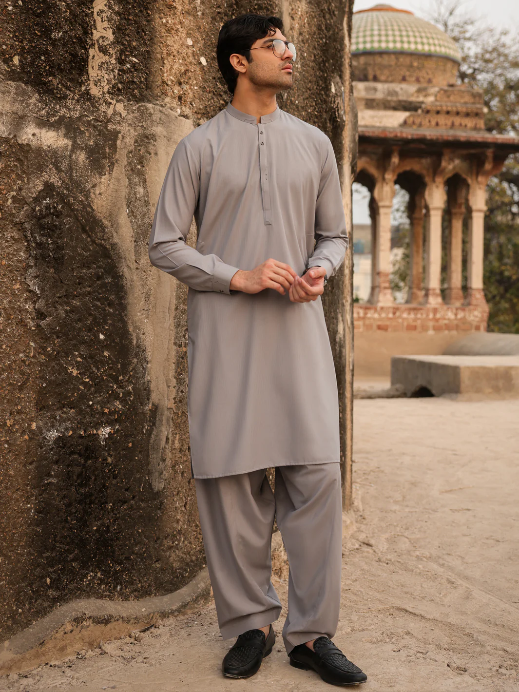LIGHT GREY BLENDED KAMEEZ SHALWAR | AL-KS-3270/AM-6335A - Image 5