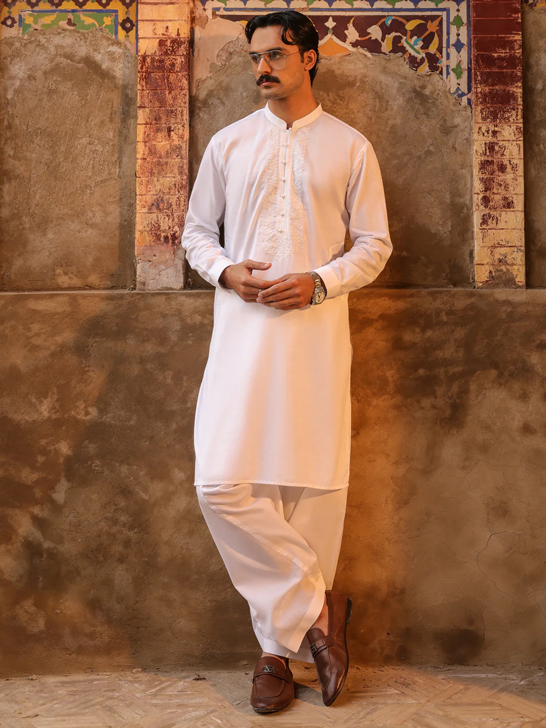 WHITE BLENDED KAMEEZ SHALWAR | AL-KS-3296/AM-6177-A2