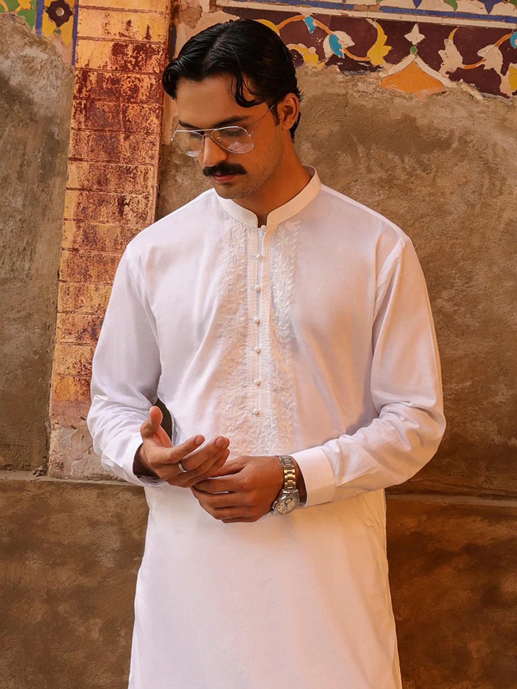WHITE BLENDED KAMEEZ SHALWAR | AL-KS-3296/AM-6177-A2 - Image 2