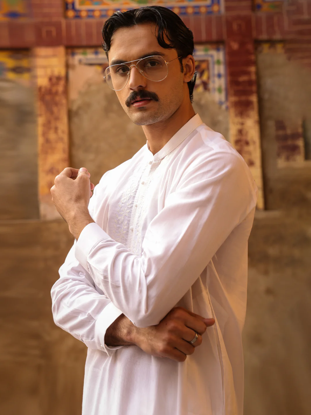 WHITE BLENDED KAMEEZ SHALWAR | AL-KS-3296/AM-6177-A2 - Image 5