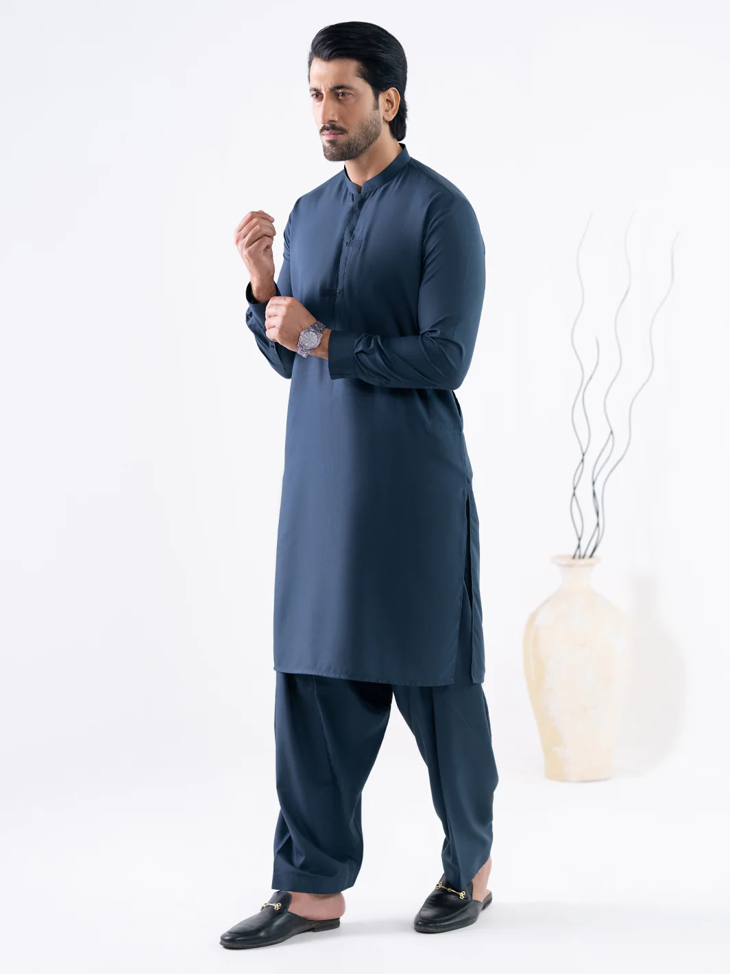DARK BLUE BLENDED KAMEEZ SHALWAR | AL-KS-3297/AM-6338D - Image 5