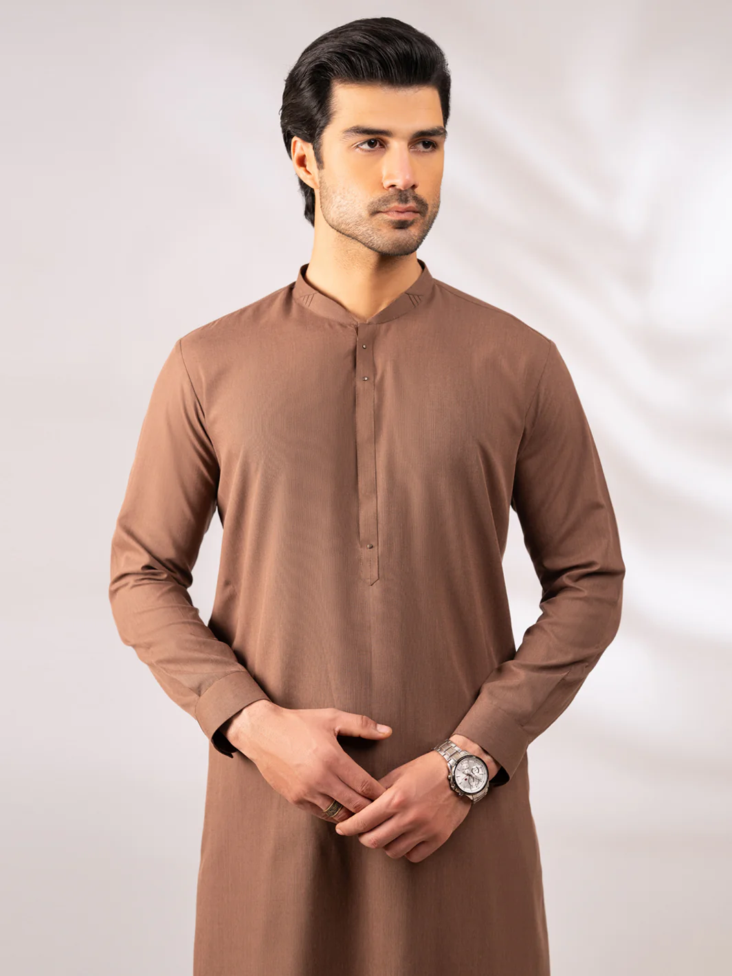 LIGHT BROWN BLENDED KAMEEZ SHALWAR | AL-KS-3301/AM-6336C - Image 2