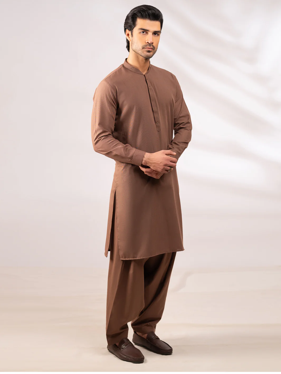 LIGHT BROWN BLENDED KAMEEZ SHALWAR | AL-KS-3301/AM-6336C - Image 5