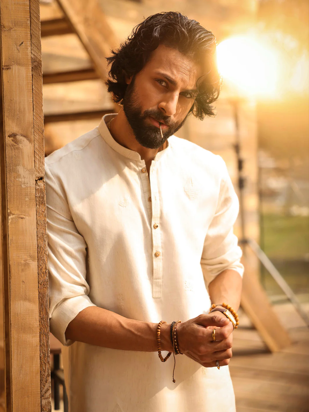 OFF WHITE COTTON KURTA TROUSERS | AL-KT-3314/AM-15064A - Image 2