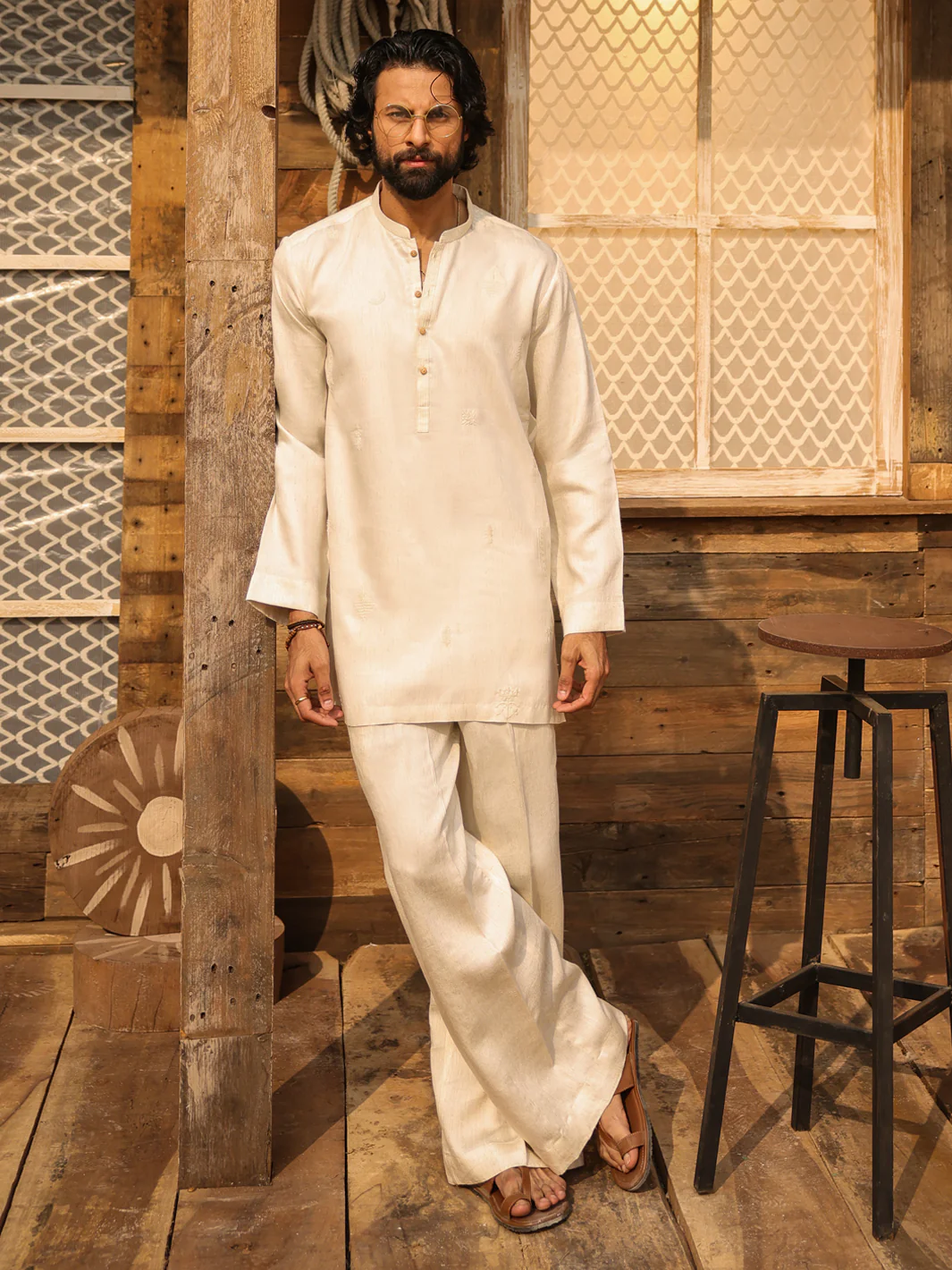 OFF WHITE COTTON KURTA TROUSERS | AL-KT-3314/AM-15064A - Image 3