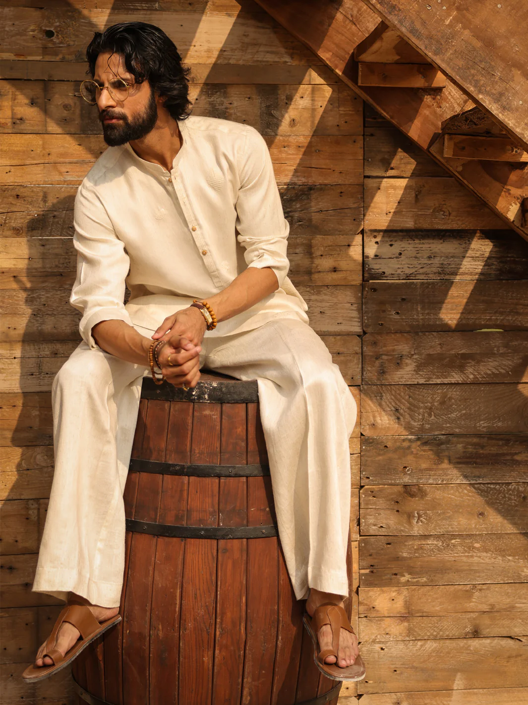 OFF WHITE COTTON KURTA TROUSERS | AL-KT-3314/AM-15064A - Image 4