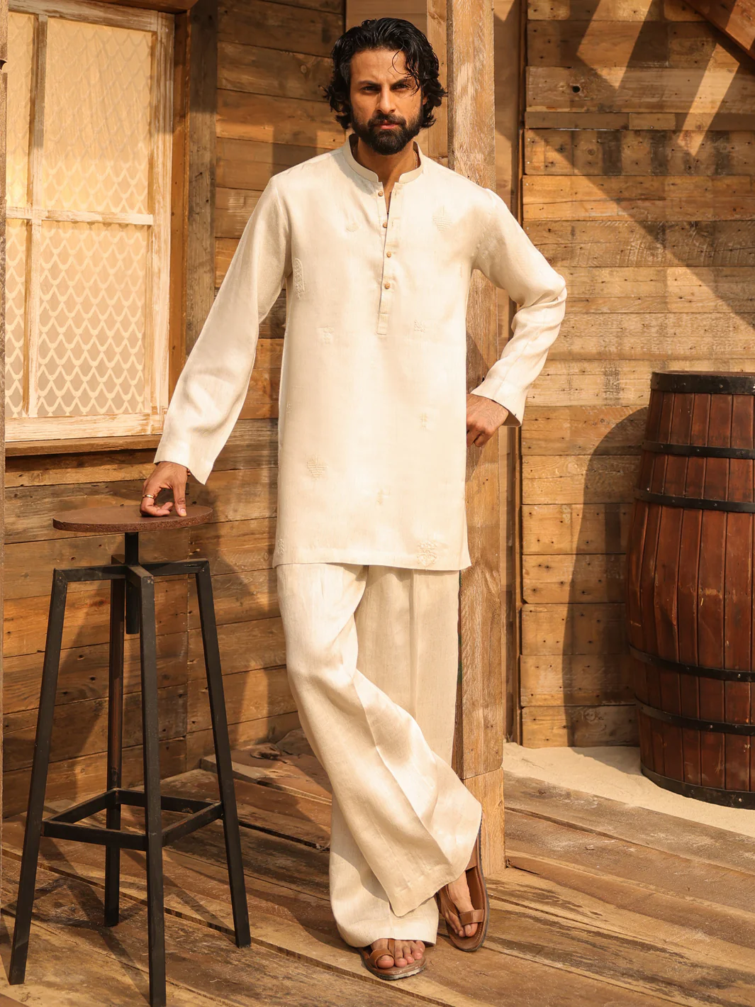 OFF WHITE COTTON KURTA TROUSERS | AL-KT-3314/AM-15064A - Image 5