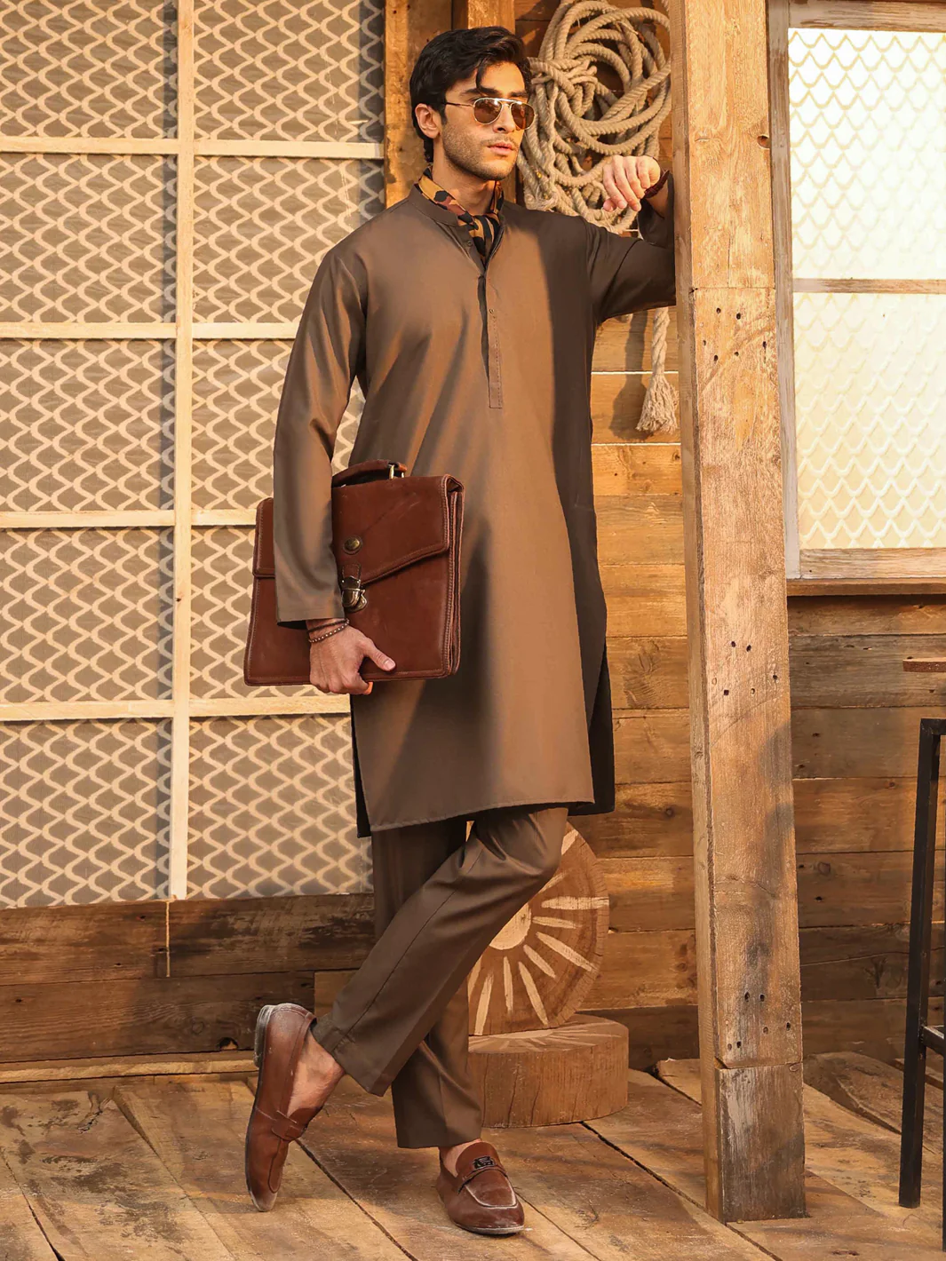 OLIVE GREEN BLENDED KURTA TROUSERS | AL-KT-3318/AM-11054D - Image 5