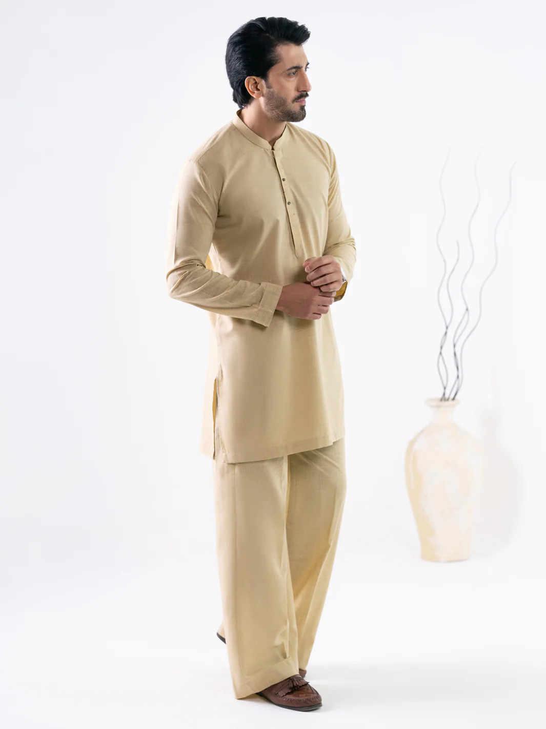 BEIGE POLYESTER KURTA TROUSERS | AL-KT-3319/AM-6213B - Image 5