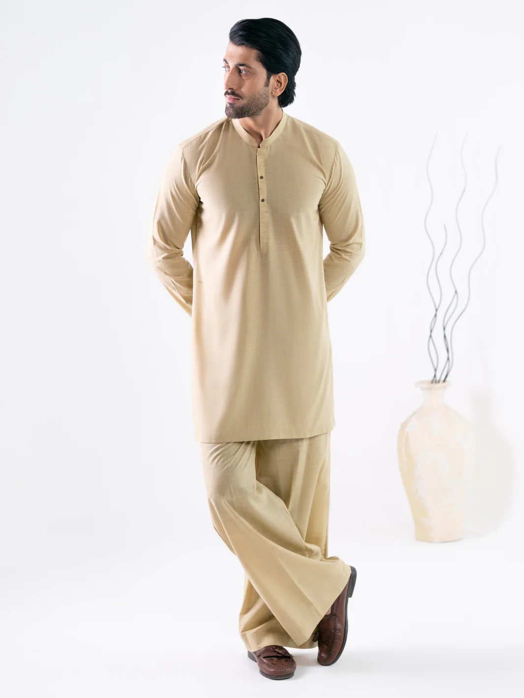 BEIGE POLYESTER KURTA TROUSERS | AL-KT-3319/AM-6213B - Image 6