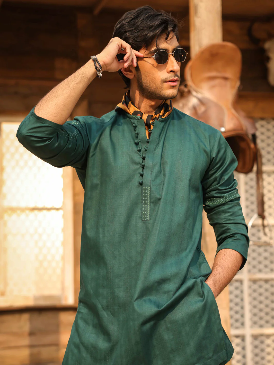 GREEN COTTON KURTA TROUSERS | AL-KT-3406/AM-15037A - Image 2