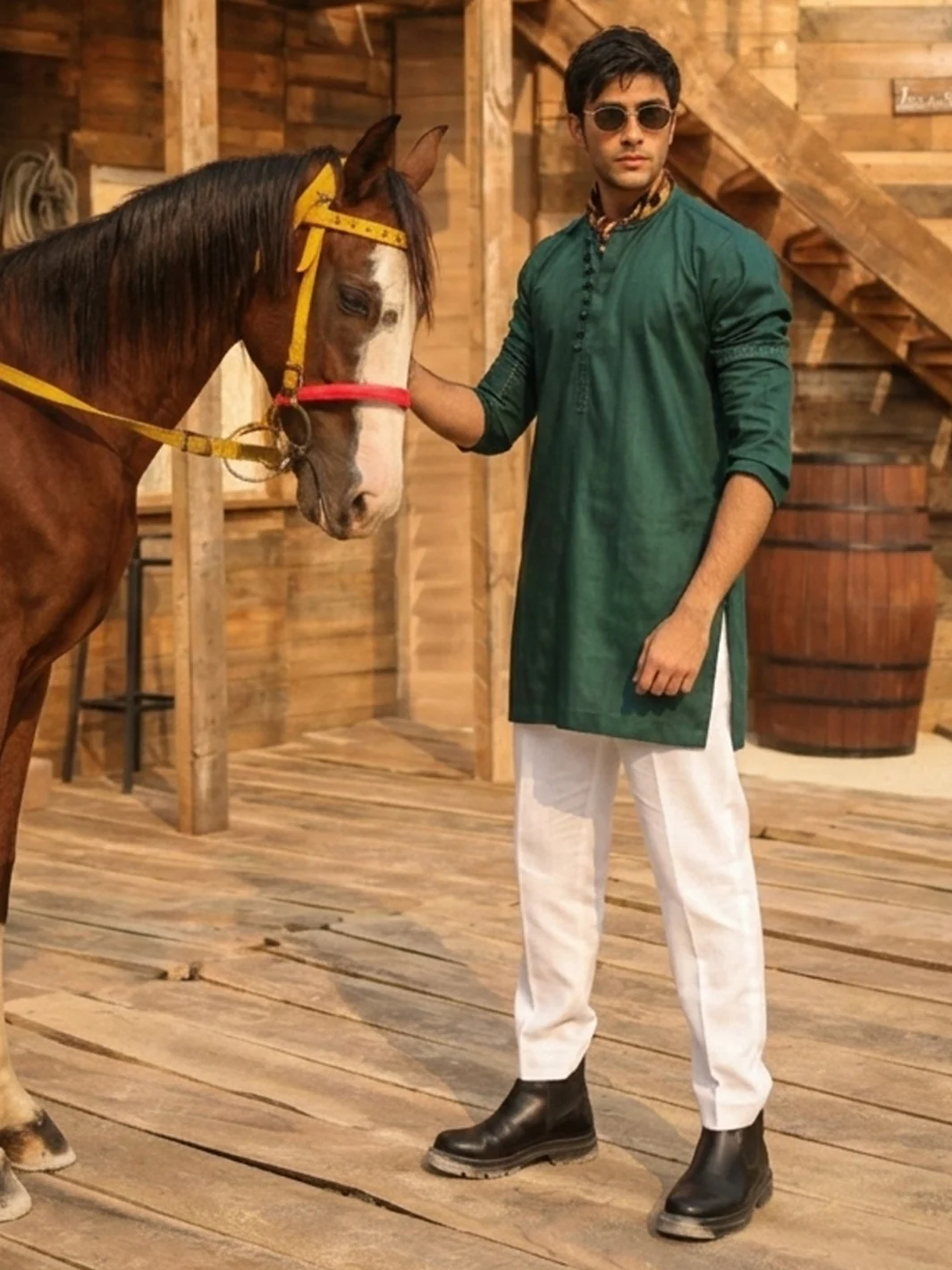 GREEN COTTON KURTA TROUSERS | AL-KT-3406/AM-15037A - Image 3