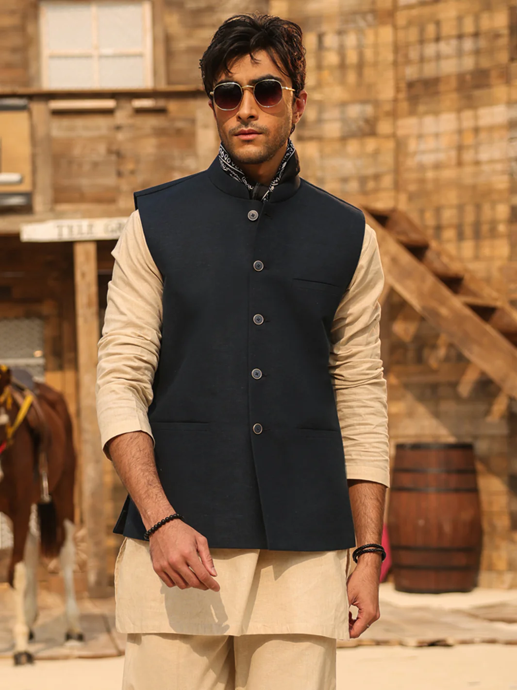 NAVY BLUE BLENDED WAISTCOAT | AL-WC-632/AM-15113C - Image 2
