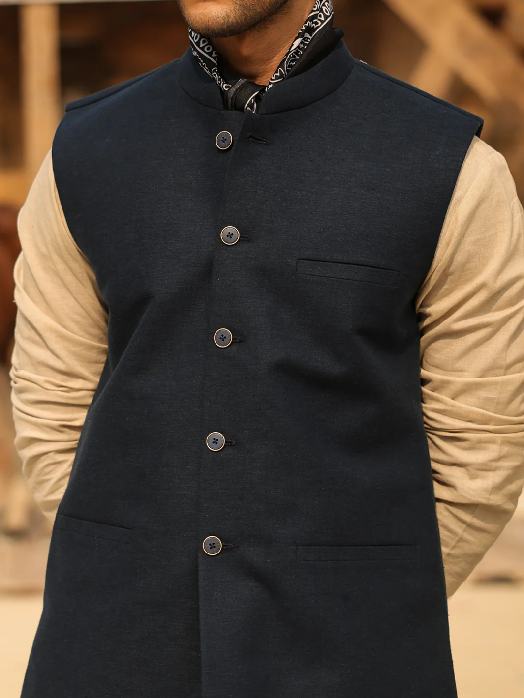 NAVY BLUE BLENDED WAISTCOAT | AL-WC-632/AM-15113C - Image 4