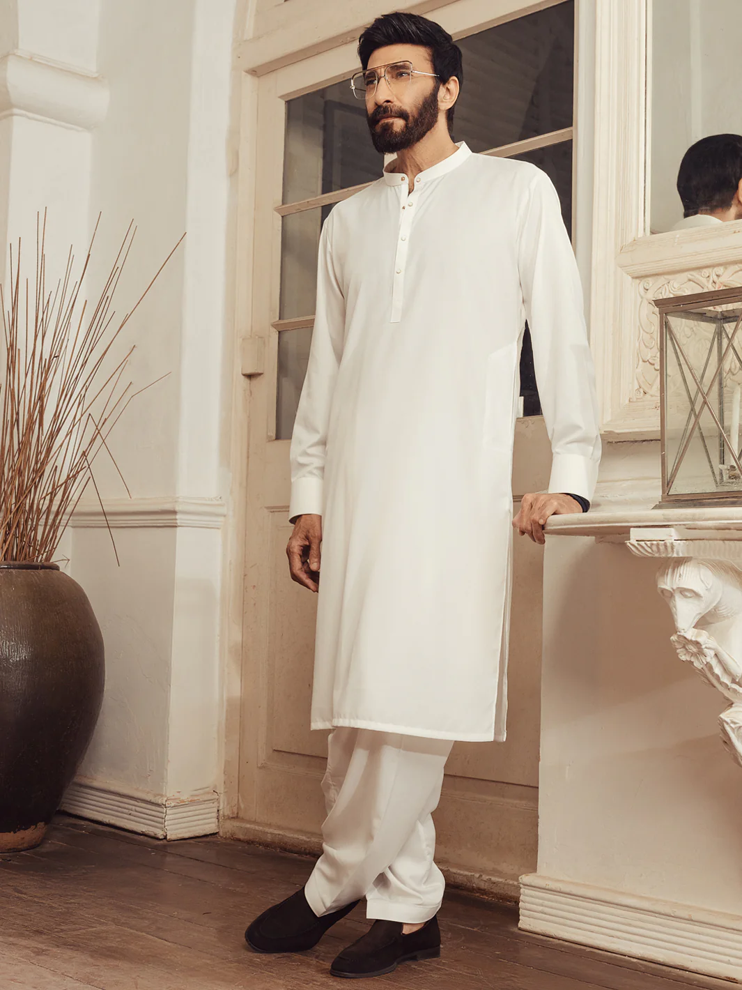 WHITE BLENDED KAMEEZ SHALWAR | ALET-KS-3011/AM-6353A - Image 5
