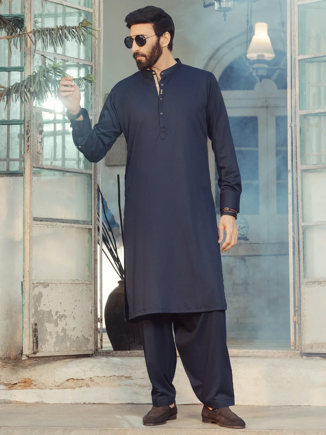 MIDNIGHT BLUE BLENDED KAMEEZ SHALWAR | ALET-KS-3013/AM-6353C - Image 2
