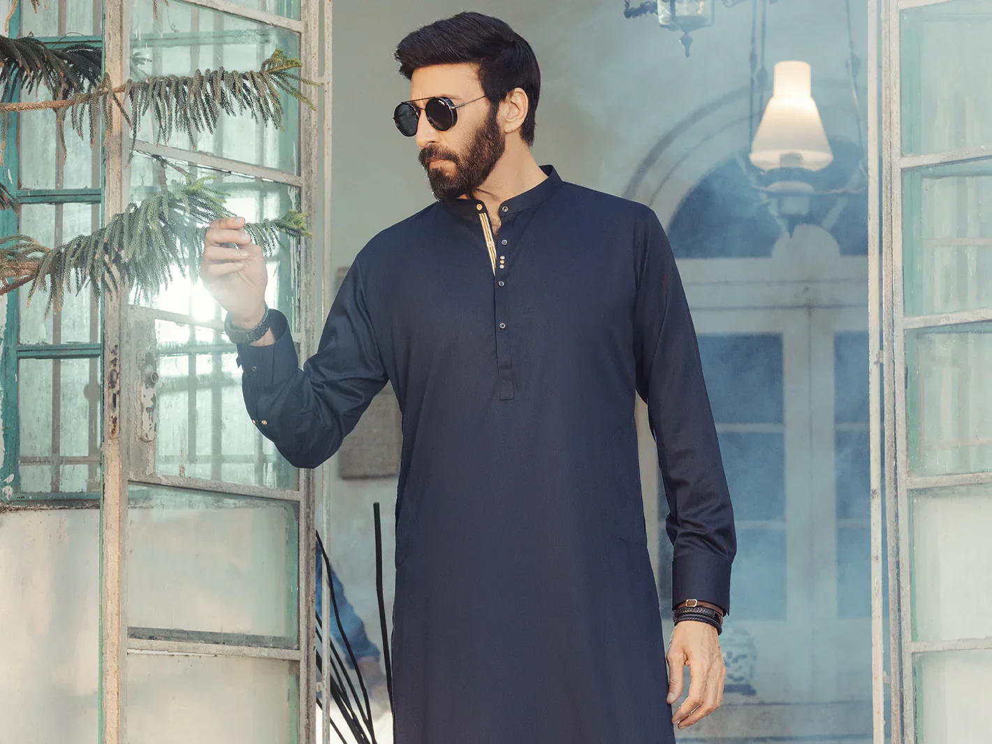 MIDNIGHT BLUE BLENDED KAMEEZ SHALWAR | ALET-KS-3013/AM-6353C - Image 3