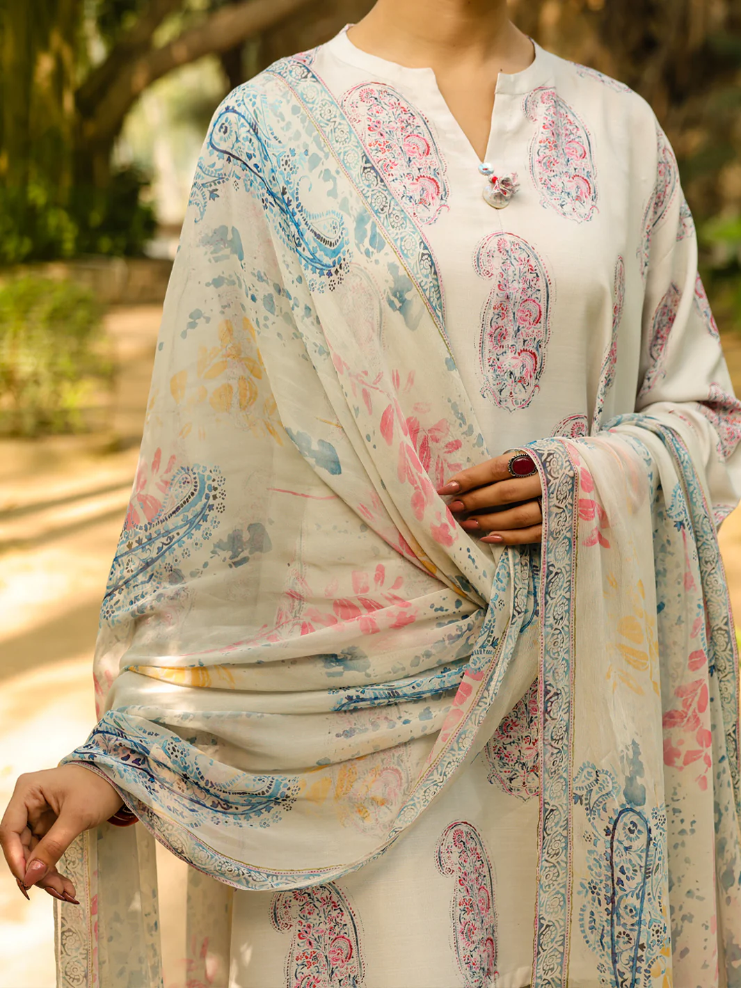 BEIGE POLY RAW SILK 3PC STITCHED | ALP-3PS-2303/S FB-2303A - Image 2