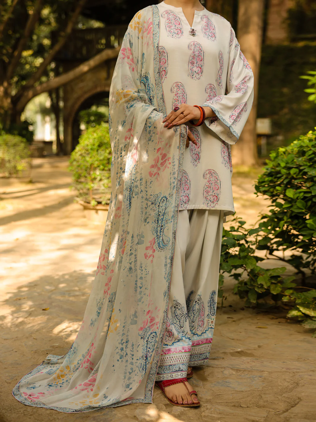 BEIGE POLY RAW SILK 3PC STITCHED | ALP-3PS-2303/S FB-2303A - Image 3