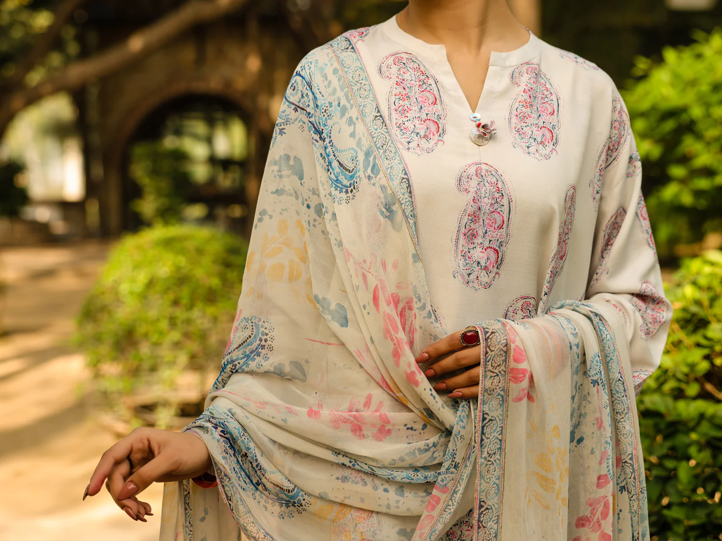 BEIGE POLY RAW SILK 3PC STITCHED | ALP-3PS-2303/S FB-2303A - Image 4