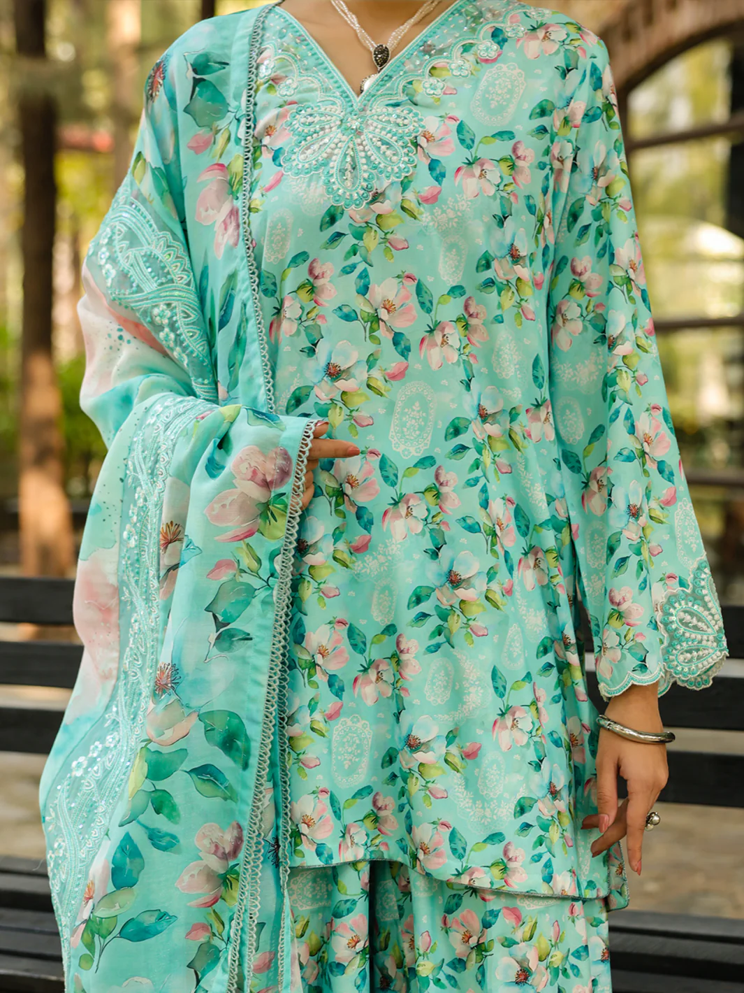 LIGHT GREEN POLY LAWN 3PC STITCHED | ALP-3PS-2359/S FB-2359A - Image 2