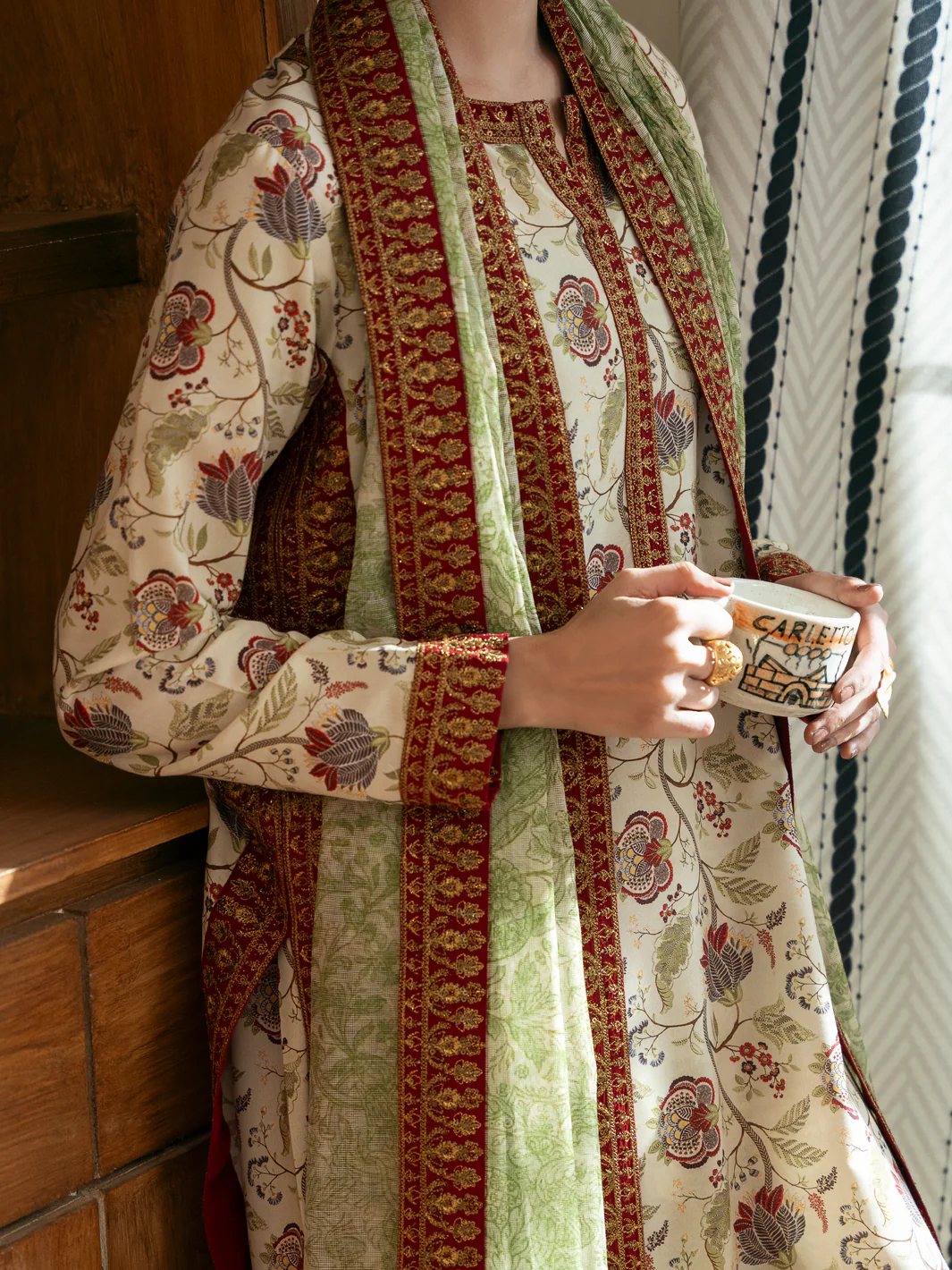 CREAM POLY LAWN 3PC STITCHED | ALP-3PS-2362/S FB-2362A - Image 2