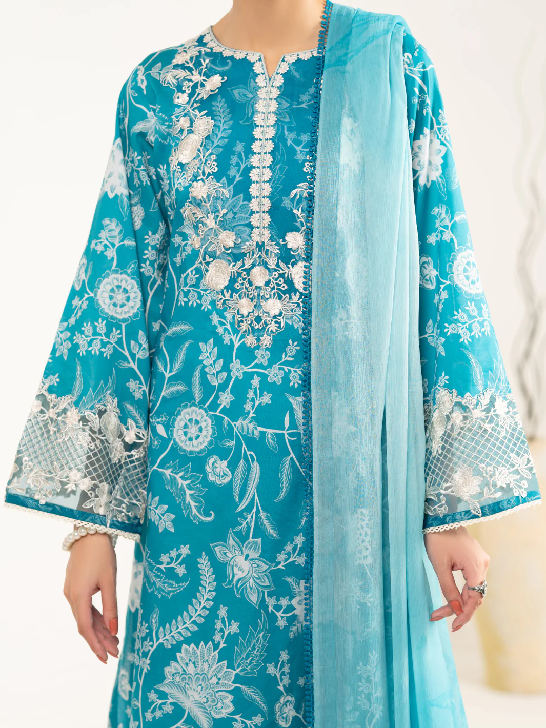 AQUA BLUE LAWN 3PC UNSTITCHED | ALP-3PS-2404 FB-2404A - Image 2