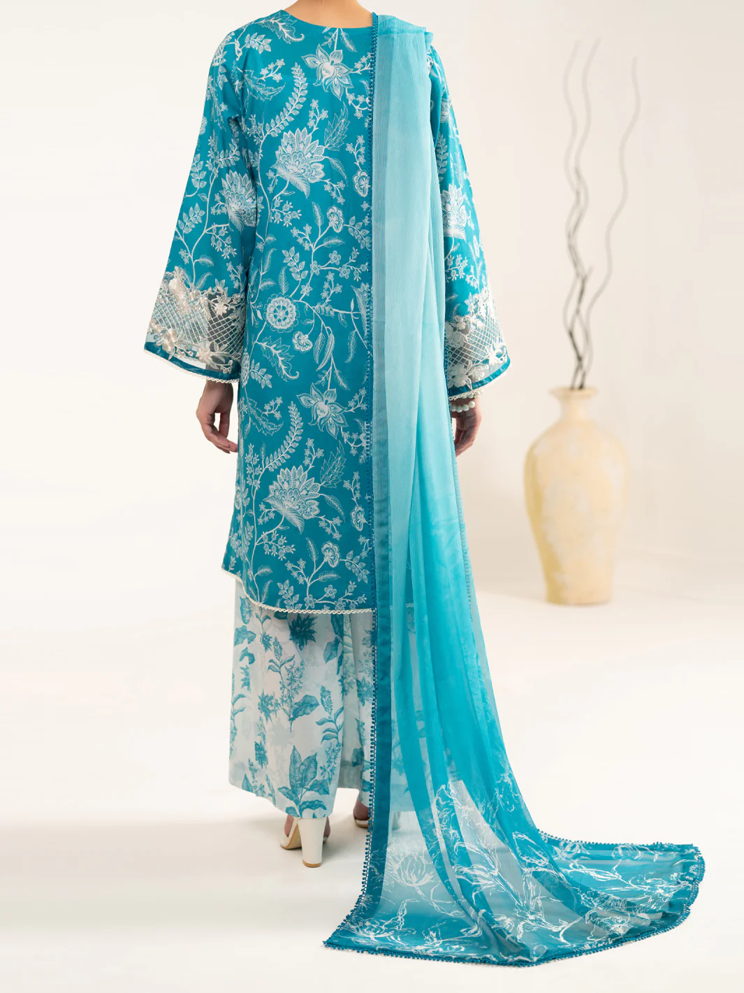 AQUA BLUE LAWN 3PC UNSTITCHED | ALP-3PS-2404 FB-2404A - Image 3