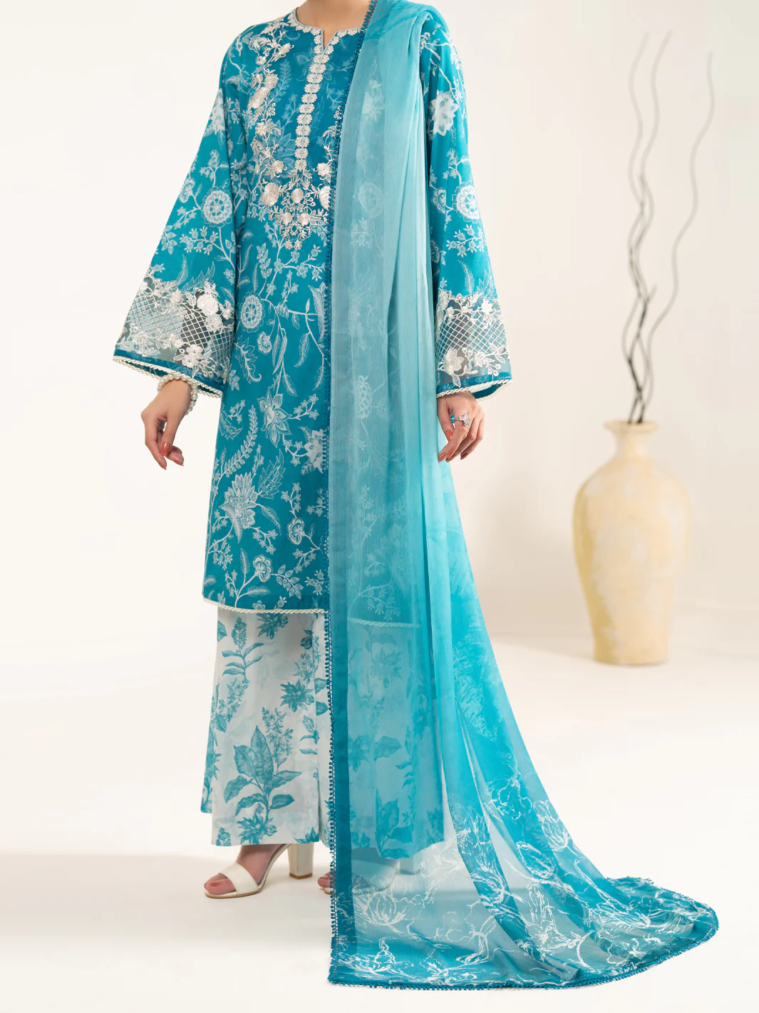 AQUA BLUE LAWN 3PC UNSTITCHED | ALP-3PS-2404 FB-2404A - Image 4