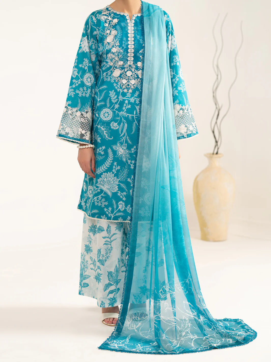 AQUA BLUE LAWN 3PC UNSTITCHED | ALP-3PS-2404 FB-2404A - Image 5