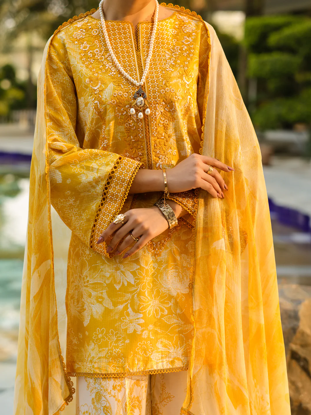 YELLOW LAWN 3PC UNSTITCHED | ALP-3PS-2406 FB-2406A - Image 2