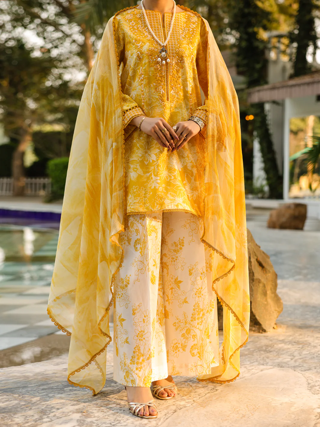 YELLOW LAWN 3PC UNSTITCHED | ALP-3PS-2406 FB-2406A - Image 3