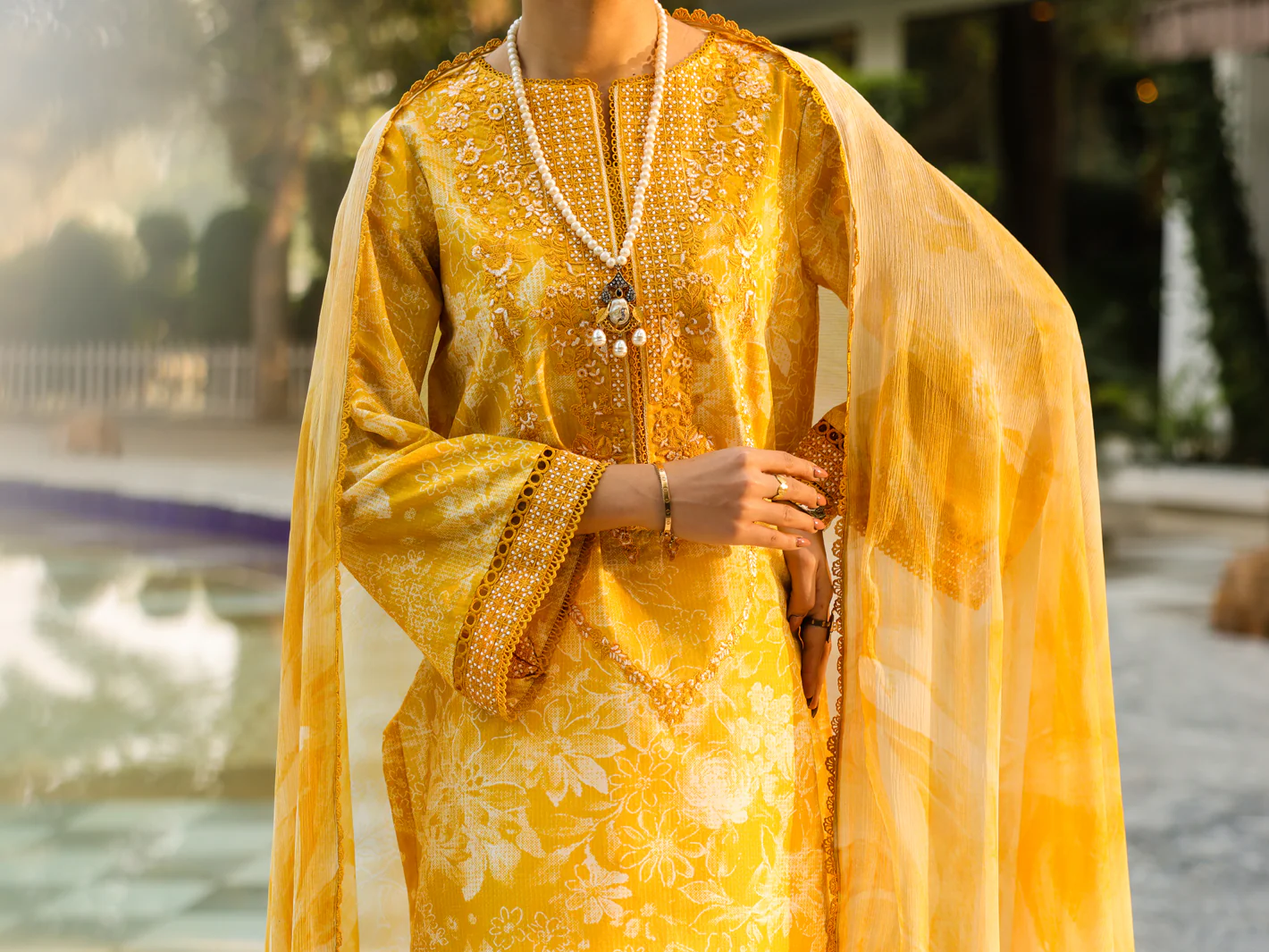 YELLOW LAWN 3PC UNSTITCHED | ALP-3PS-2406 FB-2406A - Image 6
