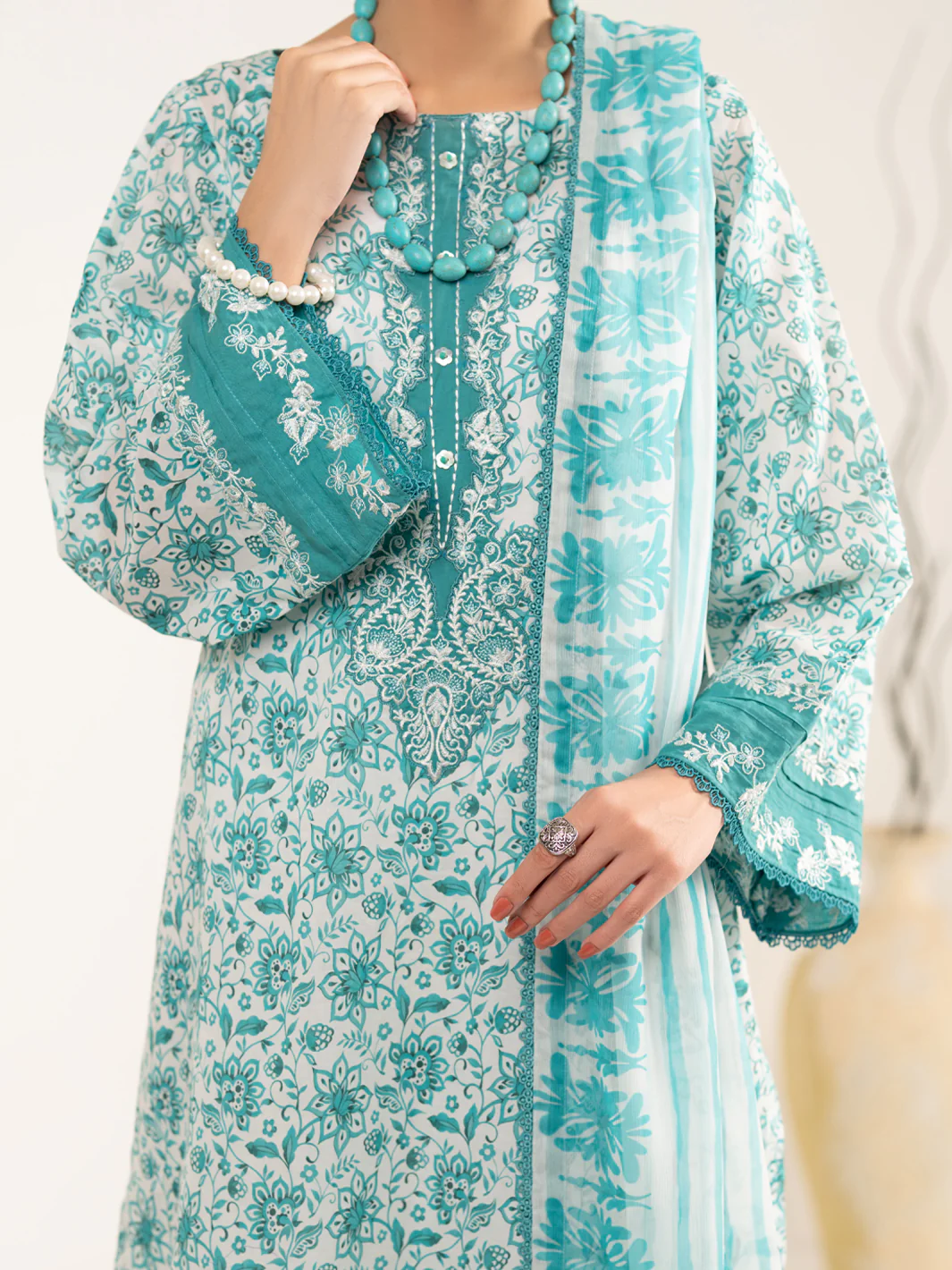 AQUA BLUE LAWN 3PC UNSTITCHED | ALP-3PS-2408 FB-2408A - Image 2