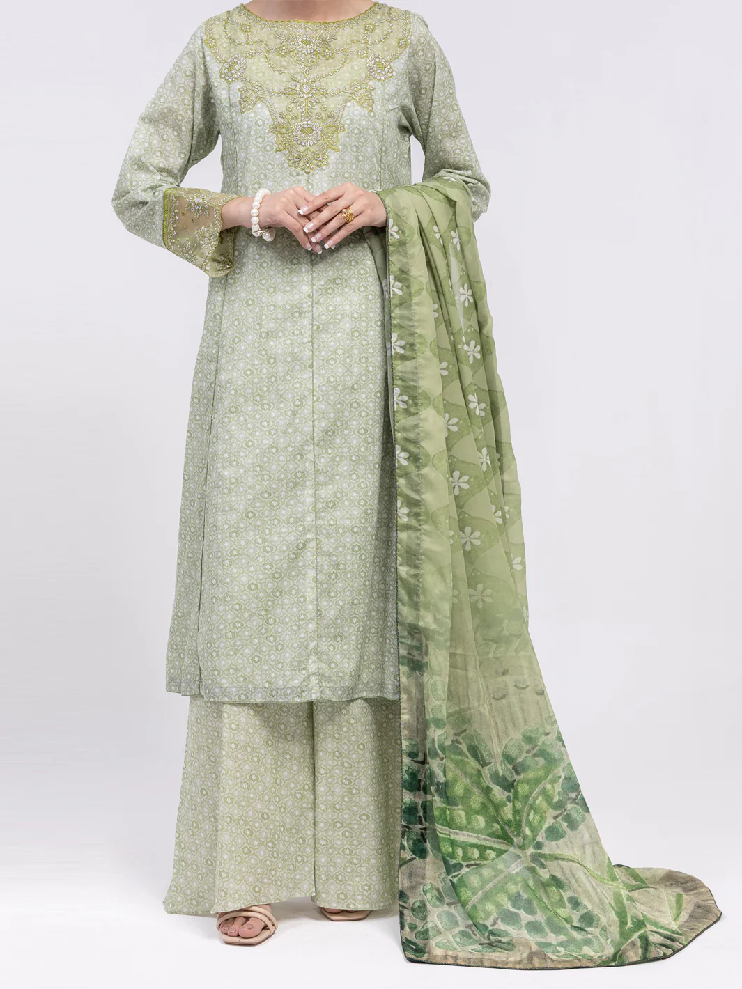 LIGHT GREEN LAWN 3PC UNSTITCHED | ALP-3PS-2425 FB-2425A