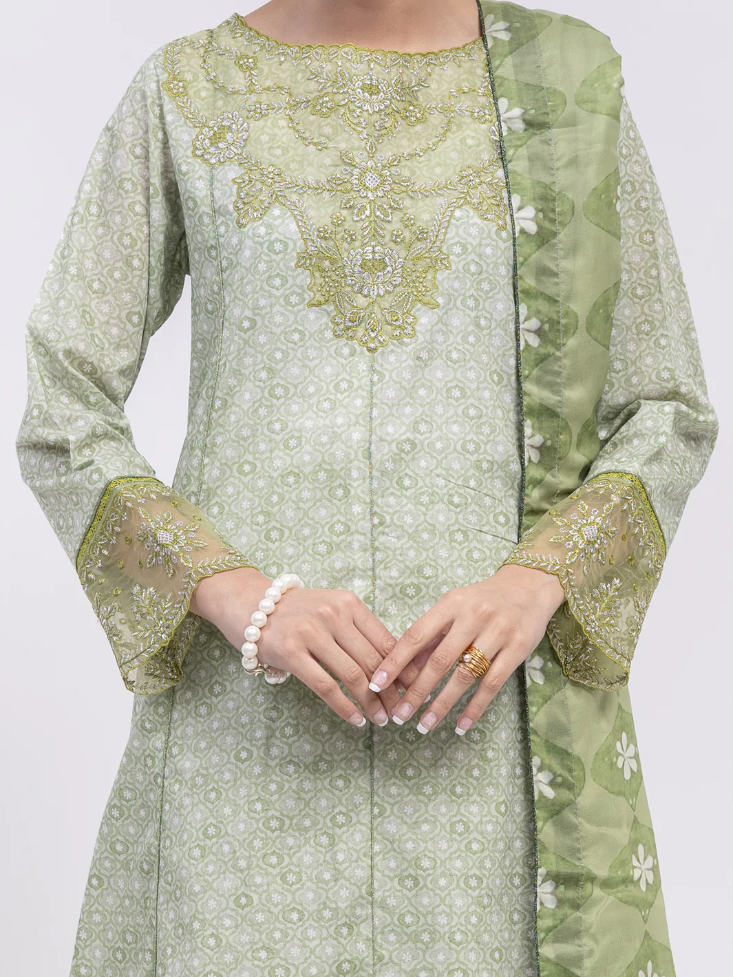 LIGHT GREEN LAWN 3PC UNSTITCHED | ALP-3PS-2425 FB-2425A - Image 2