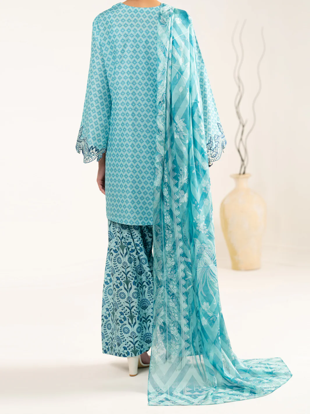 AQUA BLUE RAW SILK 3PC UNSTITCHED | ALP-3PS-2447 FB-2447A - Image 3