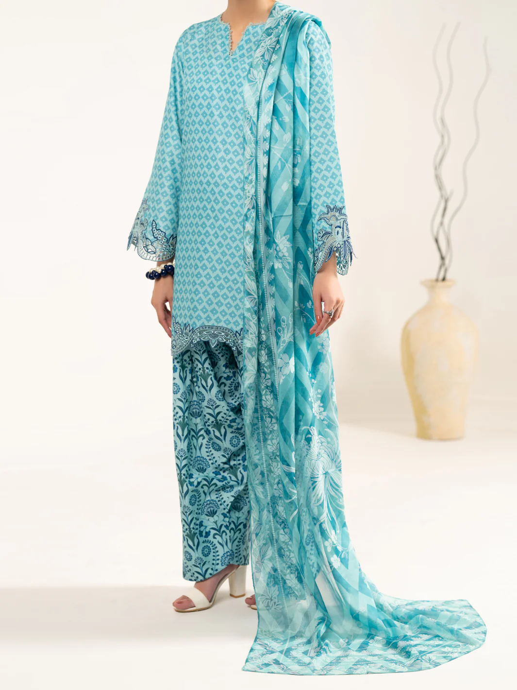 AQUA BLUE RAW SILK 3PC UNSTITCHED | ALP-3PS-2447 FB-2447A - Image 4