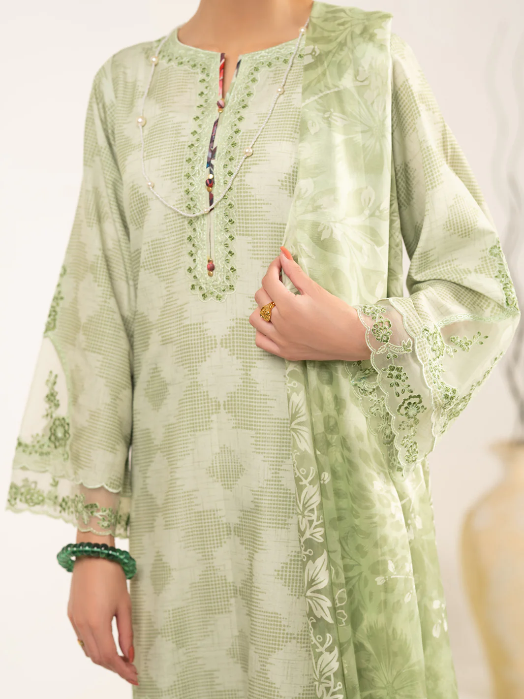 GREEN RAW SILK 3PC UNSTITCHED | ALP-3PS-2448 FB-2448A - Image 2