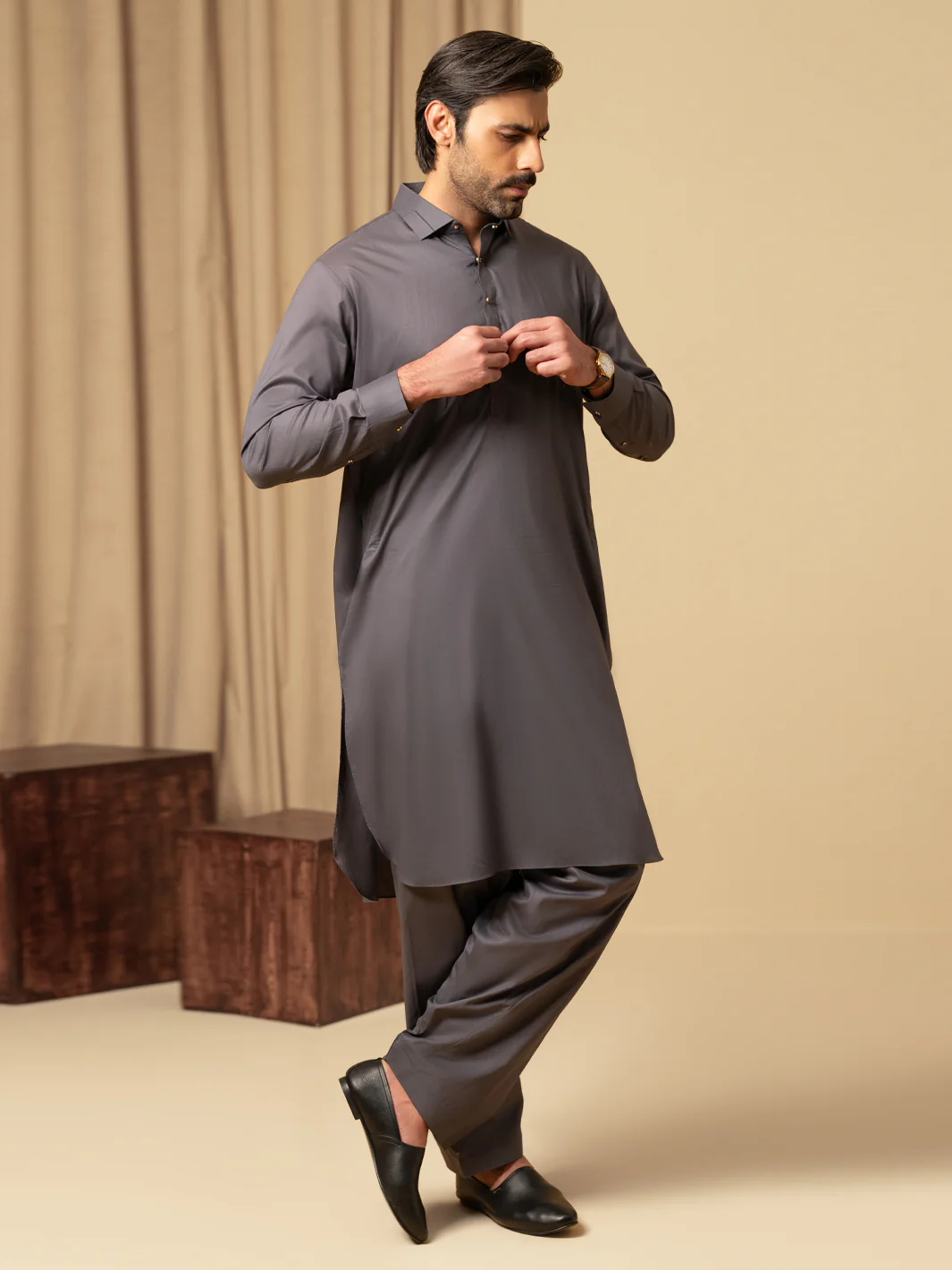 GREY COTTON KAMEEZ SHALWAR | ALWA-KS-576/AM-6347A - Image 5