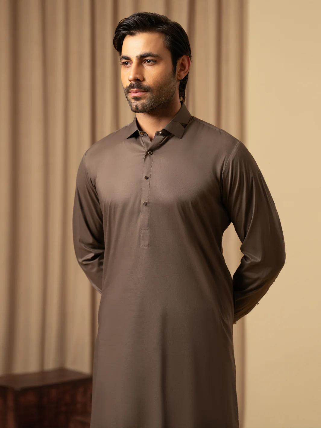 BROWN COTTON KAMEEZ SHALWAR | ALWA-KS-583/AM-6347F - Image 2